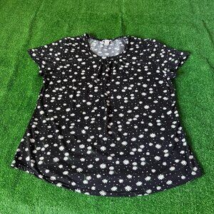 Emily Stacy Short Sleeve Round Neck Super Soft Black Floral T-Shirt Plus Size 3X